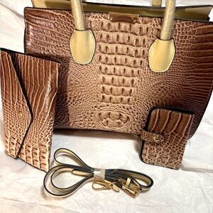 Brown/cream Crocodile Ombré Embossed 3pc set -     13 1/2”W x 14”H x 4 1/2 D